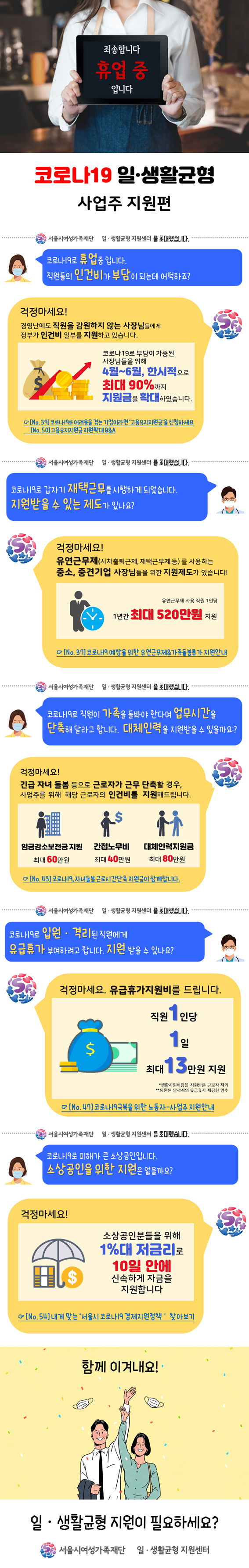 [서울시 일생활균형지원센터/카드뉴스] 코로나19 일·생활균형 사업주 및 근로자 지원편