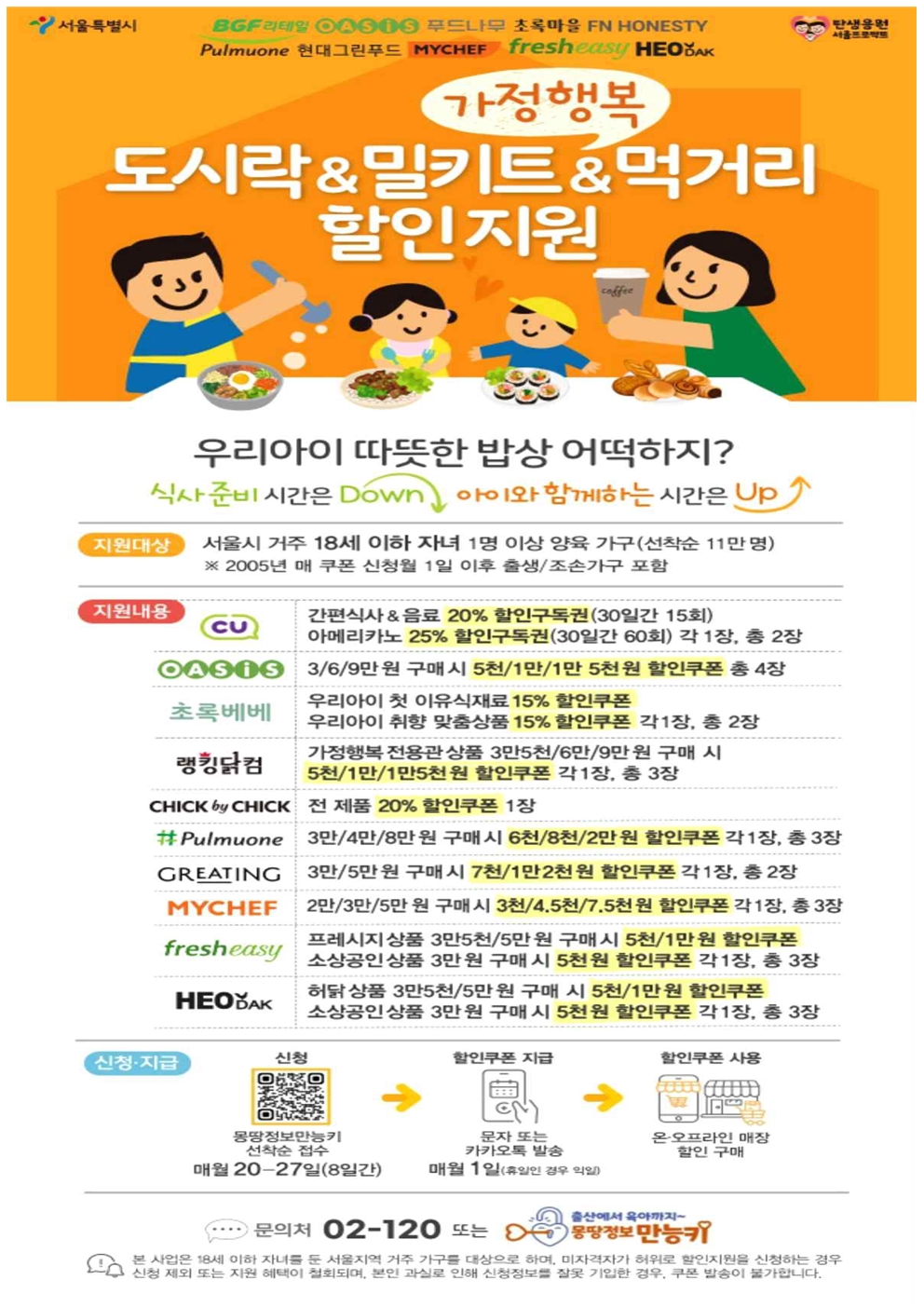 서울특별시 가정행복 도시락 밀키트 먹거리 할인지원 사업안내